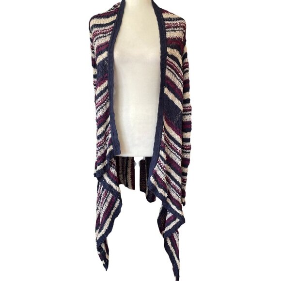 Lucky Brand Womens Striped Open-Knit Drape Cardigan Sweater Size Small Navy/Whit - Picture 4 of 7